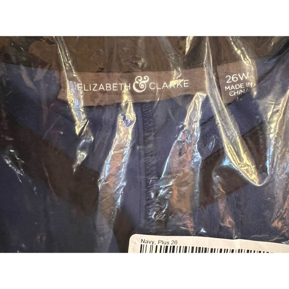 Elizabeth & Clarke Button-Front Tie Collar Top Navy Black A353170 Women Plus 26W - Picture 2 of 3